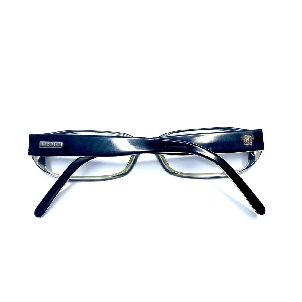 Versace Black Clear Rectangular Frame Eyeglasses Flex Temples Italy 52 16 140